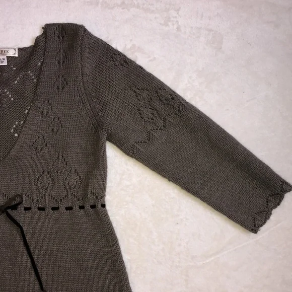 Mocha Brown Knit Bow V-Neck Long Sleeve Sweater Dress - Picture 3 of 6